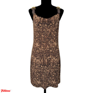 Michael Kors Brown Tan Black Patterned Leather Gold Buckle Straps Sleeveless Short Mini Dress Women's Small Thrift Fishtoes