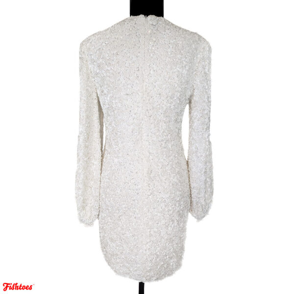 Sparkly White Sequin Long Sleeve Short Party Dress Women's Large