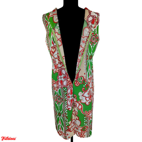 60's PRINTED BELTED SLEEVELESS ZIP UP MIDI DRESS - Image 5