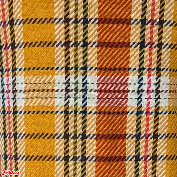 Vintage 60's Yellow Orange White Black Plaid Houndstooth Pattern Fabric