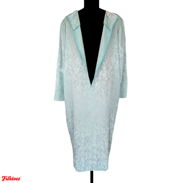 VINTAGE AQUA FLORAL EMBOSSED LONG SLEEVE DRESS WITH BOW - UNION MADE - Image 4