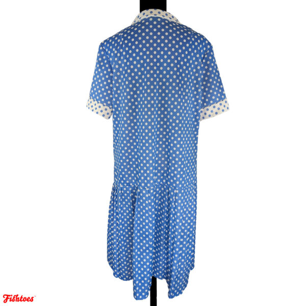 Vintage Baby Blue White Polka Dot Button Up Short Sleeve Dress Lavalliere Dress Women's Large