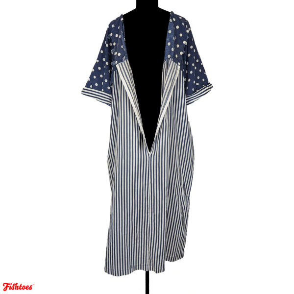 VINTAGE BLUE + WHITE / POLKA DOTS + STRIPES EMPIRE DRESS - Image 4