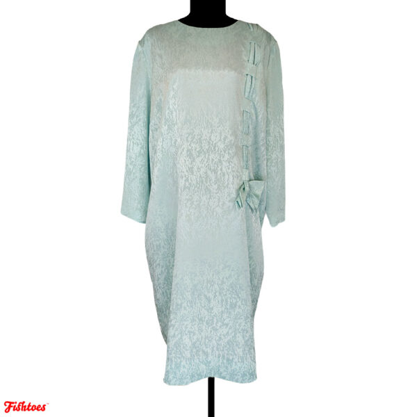 Vintage Diane Roberts Aqua Baby Blue Mint Floral Embossed Long Sleeve Dress With Bow Size 20 XL Extra Large Thrift Fishtoes