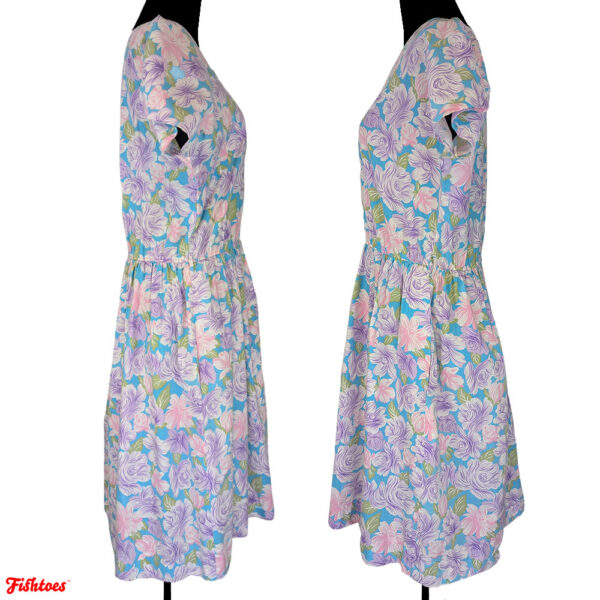 Vintage Floral Pastel Smock Short Sleeve Midi Dress Women's XL