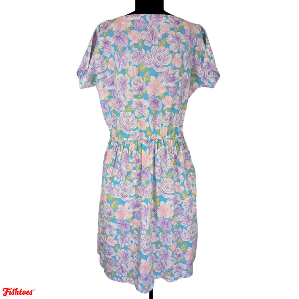 Vintage Pink Purple Floral Pastel Smock Short Sleeve Midi Dress Women's XL