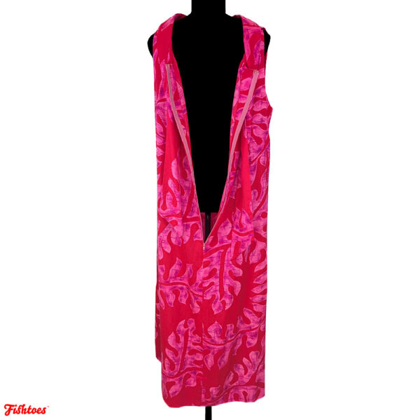 60's Vintage Lord & Taylor Red Pink Leaves Print Patterned Sleeveless Full Length Zip Up Dress Women's Small