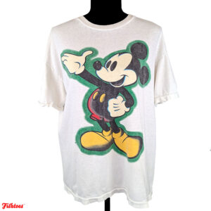 Vintage Mickey Mouse Green Outline Printed T-Shirt Women's Large