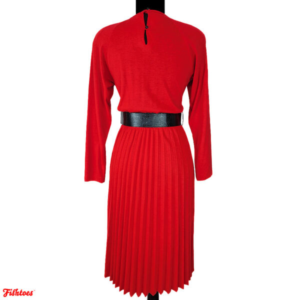 Manikin Vintage Red Long Pleated Belted Long Sleeve Dress Women's 6 Small