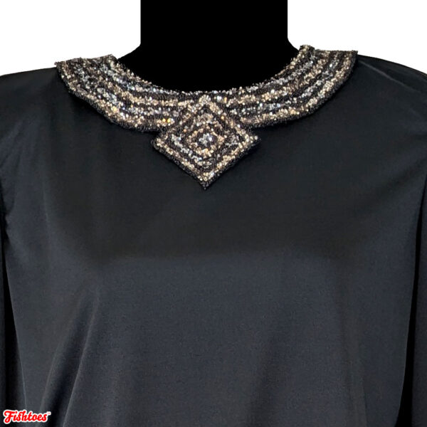 Vintage Silver Black Sequin Collar Women's Medium