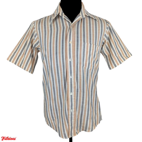 Vintage Striped Pointed Collar Button Up Short Sleeve Shirt Men's Small Thrift Fishtoes