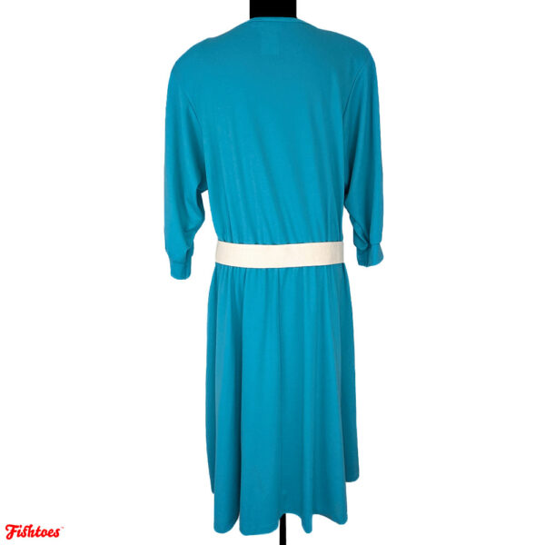 Vintage Turquoise Teal Cyan Blue Long Sleeve Belted Dress Women's Large