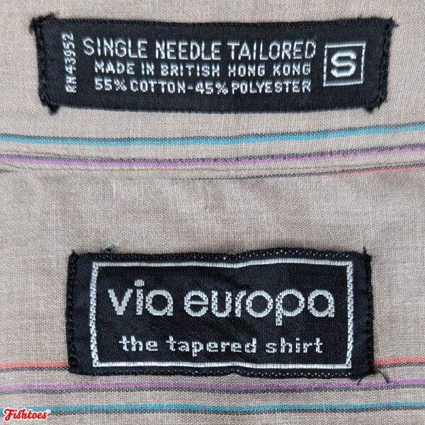 Vintage Via Europa Tapered Shirt British Hong Kong Single Needle Shirt Men's Small