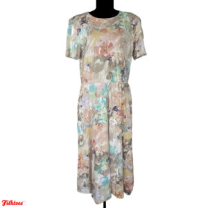 Vintage Willow Ridge Watercolor Floral Flower Printed Short Sleeve Dress Women's 14 Large Thrift Fishtoes