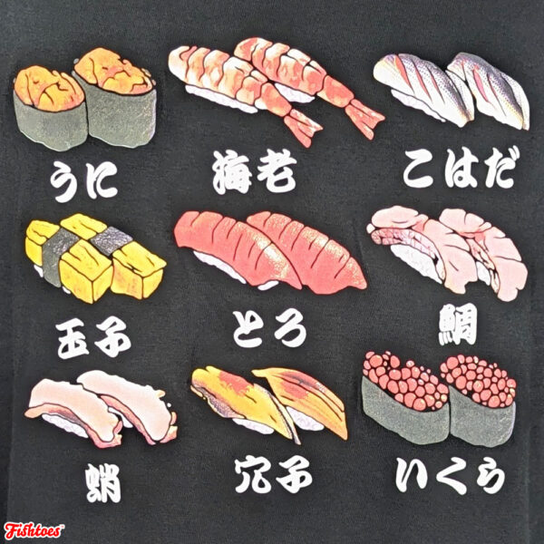 Japan Japanese 3D Art Sushi Sashimi Nigiri Printed T-Shirt Black Men's Large