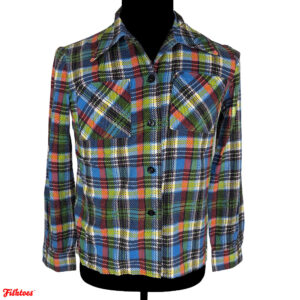 Vintage 60's Rainbow Colorful Plaid Long Sleeve Button Up Pointed Collar Shirt Men's Small Thrift Fishtoes